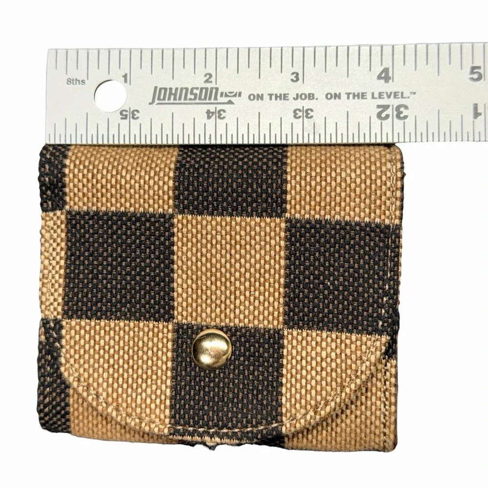 Woven Buffalo Plaid Coin Purse Wallet Snap Closure Black Tan Checkered Pouch